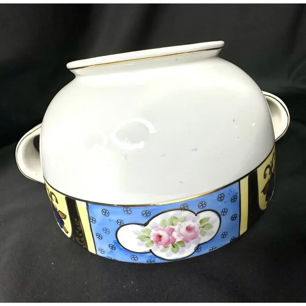 Antique Noritake Double Handled Cream Soup Bowl M Wreath Pink Rose 1921-1930